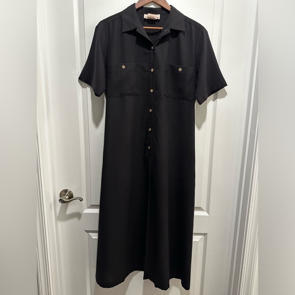orvis Dresses & Skirts - Vintage Orvis Women’s Black Long Midi Dress Button up Shirt with Pockets